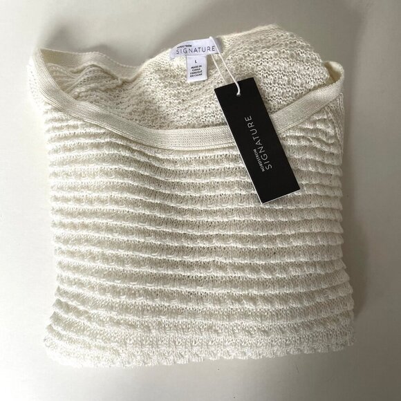 Nordstrom Signature Linen Knit Sweater Womens Large Ivory Boat Neck Long Sleeve - Picture 6 of 12